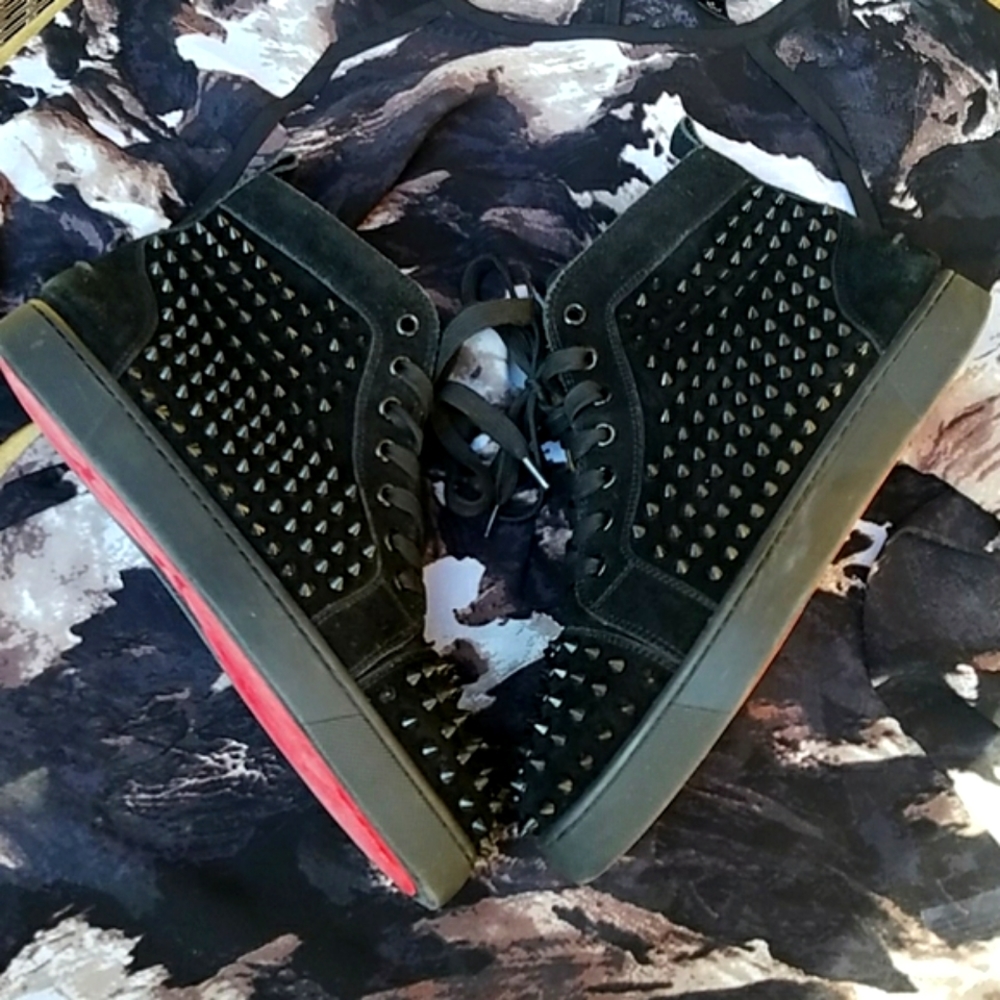 Christian Louboutin Spiked Black  Leather LOUIS ORLATO Hightop Size 42